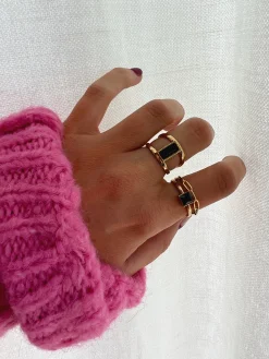 Sale Bague Lary - noire et doréeEasy Clothes Bagues