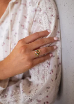 Best Bague Leaf Dorée | Perles Colorées | Easy Clothes Bagues