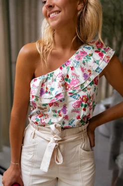 Fashion Blouse Astry beige à fleurs | Blouse à volants | Prêt-à-porter en ligne | Easy Clothes Femme Chemisiers & Blouses