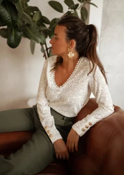 Online Blouse Balo - Écru - En Dentelle - Boutons DorésEasy Clothes Femme Chemisiers & Blouses