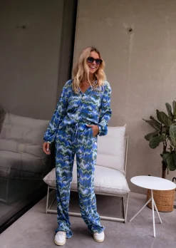 Online Blouse Gleda verte et bleue | Blouse plissée à motifs | Prêt-à-porter en ligne | Easy Clothes Femme Chemisiers & Blouses