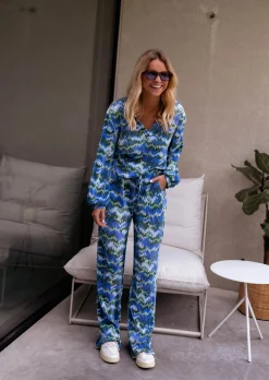 Online Blouse Gleda verte et bleue | Blouse plissée à motifs | Prêt-à-porter en ligne | Easy Clothes Femme Chemisiers & Blouses