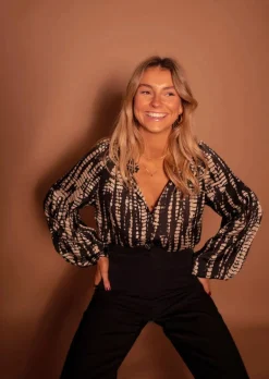 Fashion Blouse Thiam - Noire à Tâches Taupes - Vêtements FemmeEasy Clothes Femme Chemisiers & Blouses