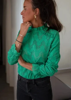 Outlet Blouse Walker Verte - Col Montant & Broderie - Vêtements FemmeEasy Clothes Femme Chemisiers & Blouses