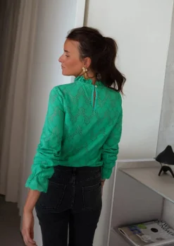 Outlet Blouse Walker Verte - Col Montant & Broderie - Vêtements FemmeEasy Clothes Femme Chemisiers & Blouses