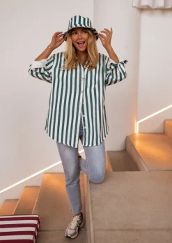 Hot Bob Monka à lignes | Bob vert ligné | Prêt-à-porter en ligne | Easy Clothes Bonnets & Gants