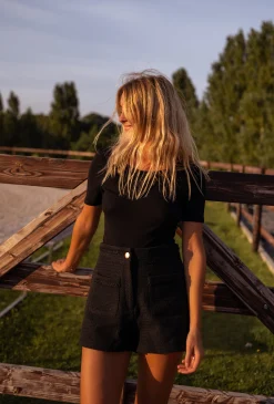 Outlet Body Klaus Noir - Col Rond - Décolleté BrodéEasy Clothes Femme Body & Lingerie