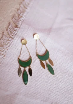Hot Boucles d’Oreilles Pendantes Briz | Vertes & DoréesEasy Clothes Boucles d'oreilles