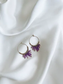 Cheap Boucles d’oreilles Zephir - dorées à perles mauvesEasy Clothes Boucles d'oreilles