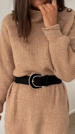 Outlet Ceinture Giba noire | Ceinture noire en daim | Prêt-à-porter en ligne | Easy Clothes Ceintures