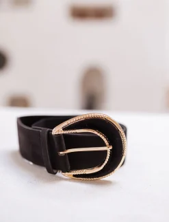 Outlet Ceinture Giba noire | Ceinture noire en daim | Prêt-à-porter en ligne | Easy Clothes Ceintures