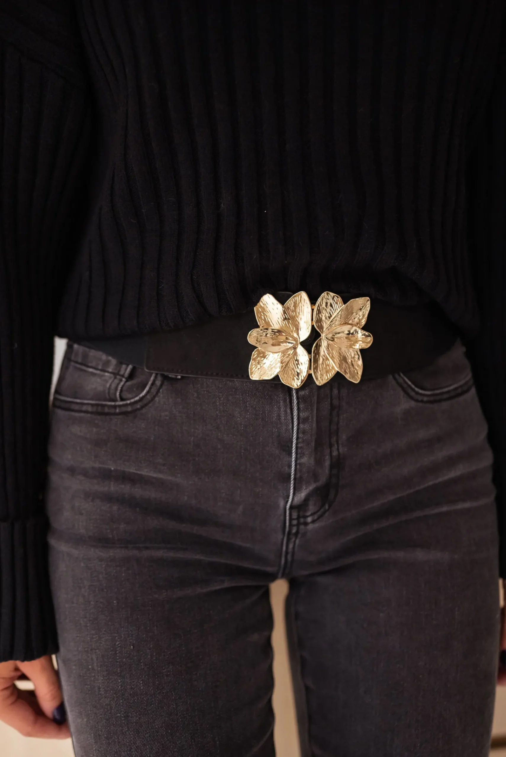 Cheap Ceinture Ju - Noire - Boucle Feuille - AjustableEasy Clothes Ceintures