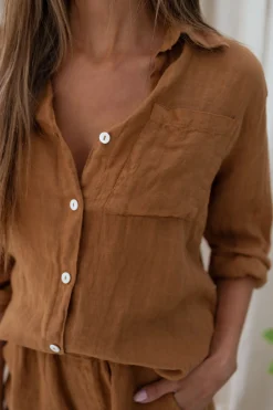 Cheap Chemise Arkie - ocre en linEasy Clothes Femme Chemisiers & Blouses