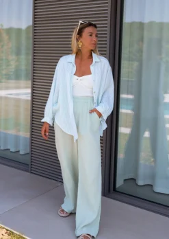 New Chemise Bianca verte et blanche en gaze de coton | Chemise large en coton | Prêt-à-porter en ligne | Easy Clothes Femme Chemisiers & Blouses