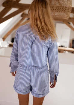 Clearance Chemise Courte Leroy - Lignes Bleues & Blanches - Easy Clothes Femme Chemisiers & Blouses