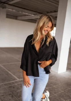 New Chemise Ines noire | Chemise satinée ample | Prêt-à-porter en ligne | Easy Clothes Femme Chemisiers & Blouses