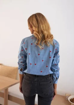 Discount Chemise Jack - En Jeans - Motifs Coeurs RougesEasy Clothes Femme Chemisiers & Blouses