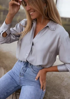 Best Chemise Jany argentée | Chemise ample satinée | Prêt-à-porter en ligne | Easy Clothes Femme Chemisiers & Blouses