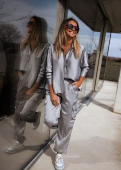 Best Chemise Jany argentée | Chemise ample satinée | Prêt-à-porter en ligne | Easy Clothes Femme Chemisiers & Blouses