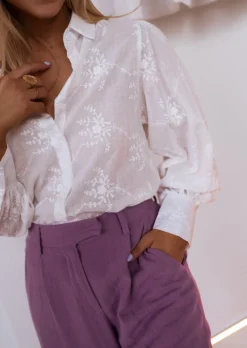 Outlet Chemise Jolane écrue brodée | Chemise brodée transparente | Prêt-à-porter en ligne | Easy Clothes Femme Chemisiers & Blouses