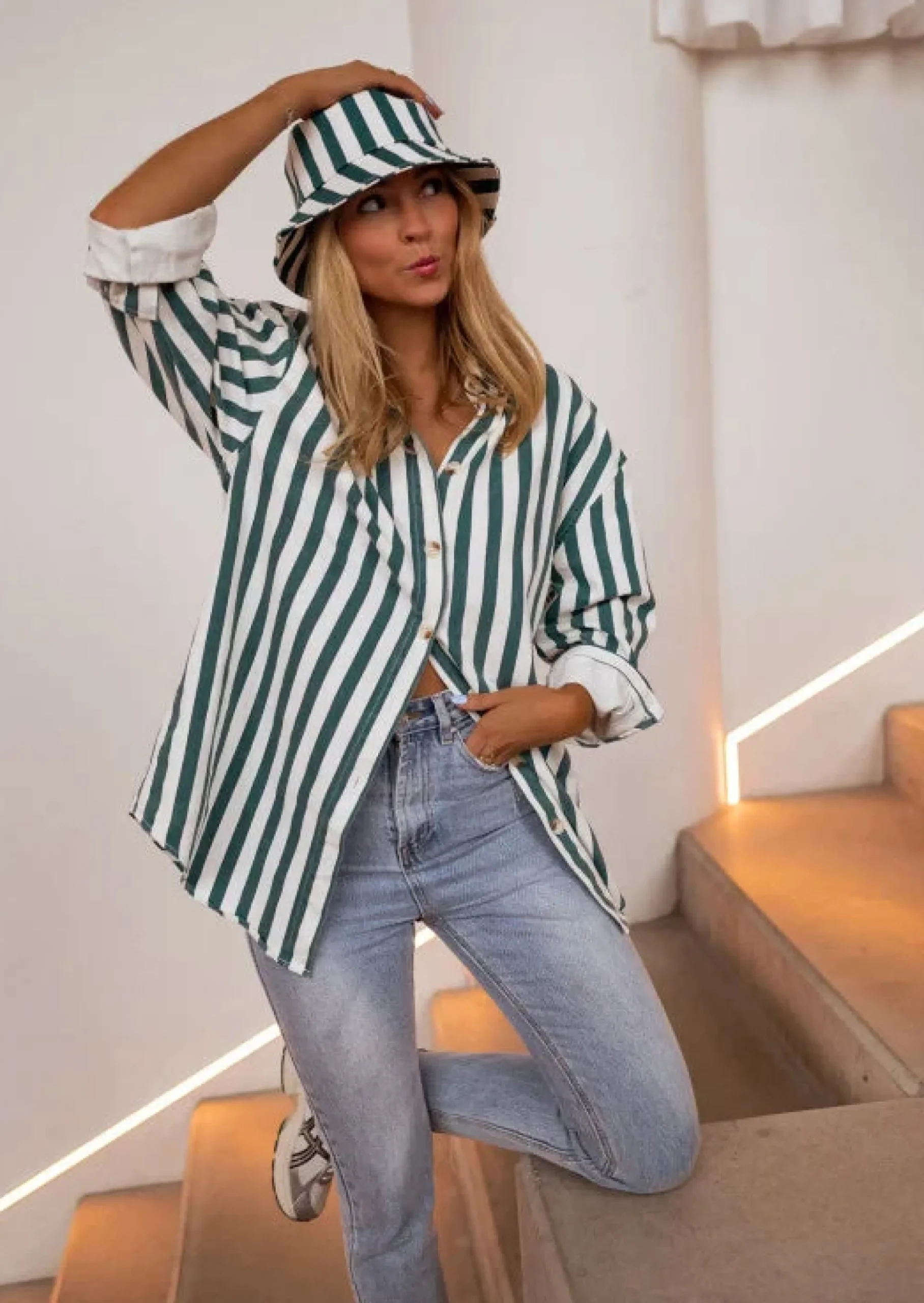 Clearance Chemise Kalina à lignes vertes effet jeans | Chemise oversized | Prêt-à-porter en ligne | Easy Clothes Femme Chemisiers & Blouses