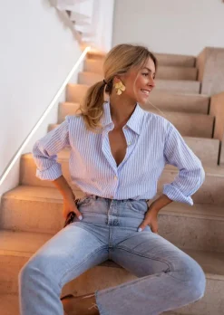 Online Chemise Raphi bleue à lignes | Chemise bleue lignée | Prêt-à-porter en ligne | Easy Clothes Femme Chemisiers & Blouses