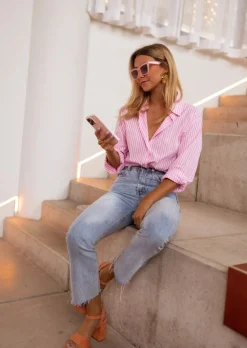 New Chemise Raphi rose à lignes | Chemise lignée rose | Prêt-à-porter en ligne | Easy Clothes Femme Chemisiers & Blouses