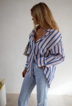 Best Sale Chemise Sally - Lignes Bleues - Loose & FluideEasy Clothes Femme Chemisiers & Blouses