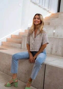 Sale Chemise Tia verte à motifs | Chemise crop oversized | Prêt-à-porter en ligne | Easy Clothes Femme Chemisiers & Blouses