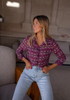 Discount Chemise Timothy - mauve à motifsEasy Clothes Femme Chemisiers & Blouses
