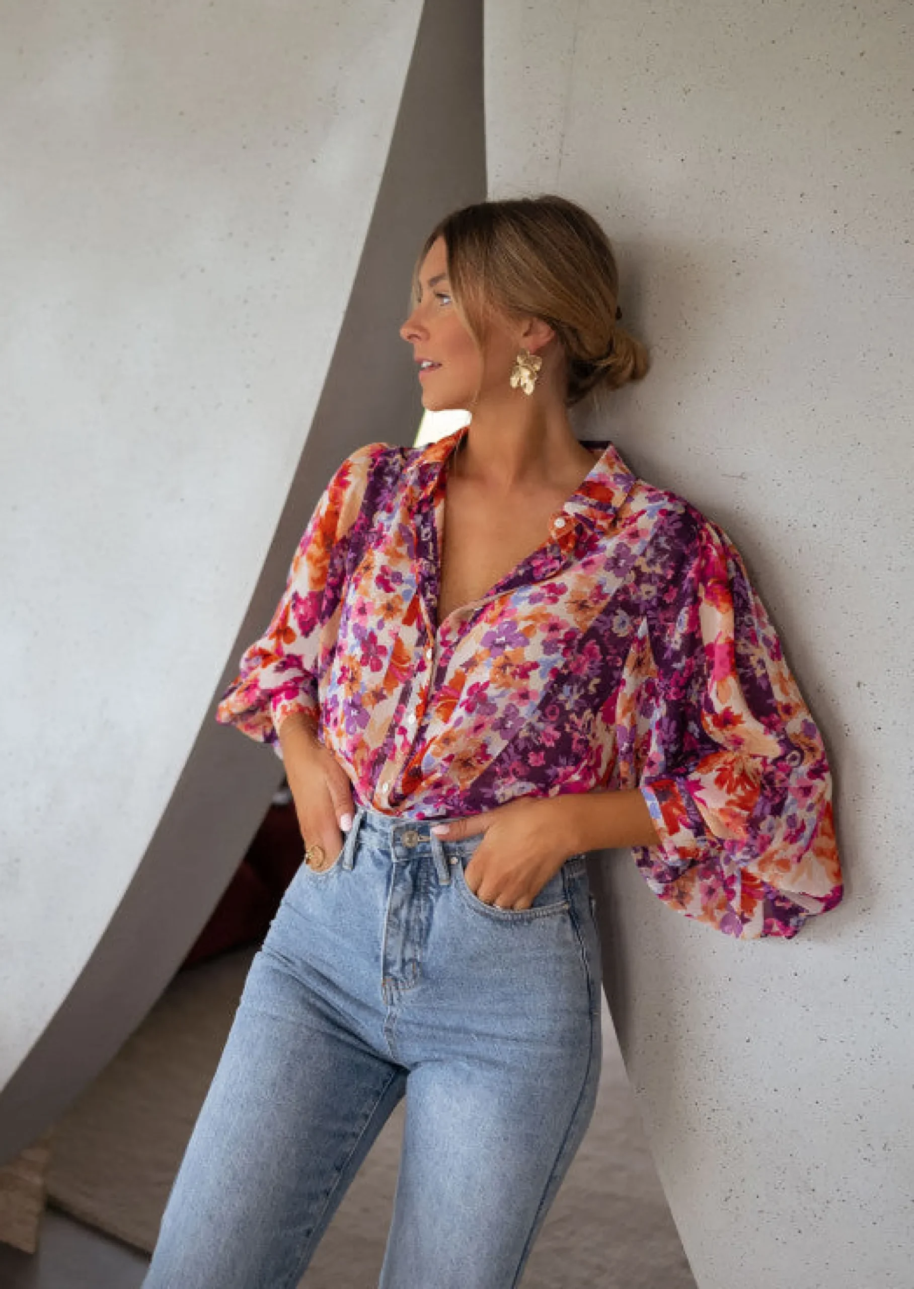 Fashion Chemisier Fauve à fleurs | Chemisier manches bouffantes | Prêt-à-porter en ligne | Easy Clothes Femme Chemisiers & Blouses