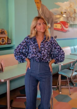 Discount Chemisier Marfa Bleu à Motifs - Fluide & Léger - Easy Clothes Femme Chemisiers & Blouses