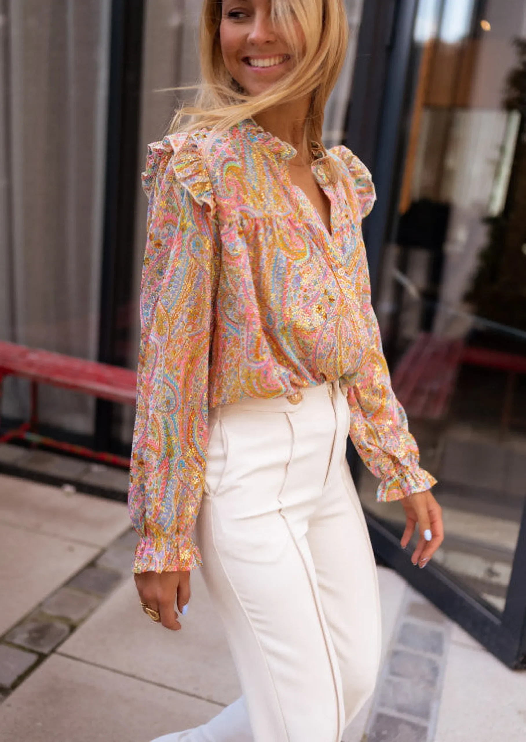 Clearance Chemisier Zelia orange et dorée | Chemisier à motifs colorés | Prêt-à-porter en ligne | Easy Clothes Femme Chemisiers & Blouses