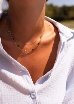 Store Collier Laza doré et vert | Collier multi-rangs | Prêt-à-porter en ligne | Easy Clothes Colliers