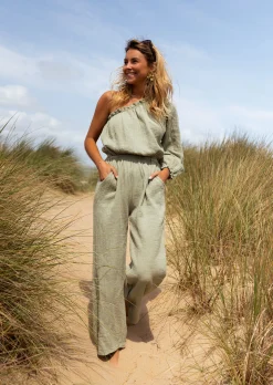 Sale Combinaison Amadéo kaki en gaze de coton | Combinaison uni manche | Prêt-à-porter en ligne | Easy Clothes Femme Combinaisons