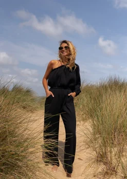 Outlet Combinaison Amadéo noire en gaze de coton | Combinaison uni manche | Prêt-à-porter en ligne | Easy Clothes Femme Combinaisons