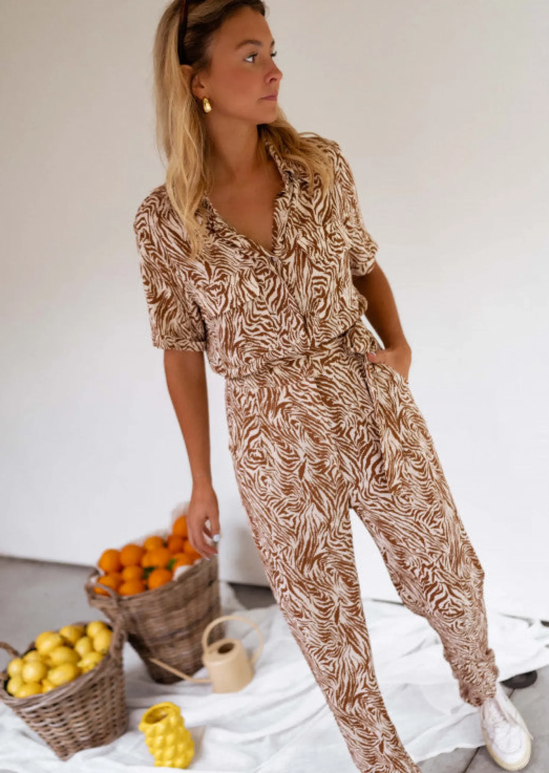 Discount Combinaison Gabina zébrée brune et beige | Combinaison à motifs | Prêt-à-porter en ligne | Easy Clothes Femme Combinaisons