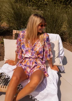 Discount Combi-short Basma mauve à fleurs | Combi-short cache-coeur | Prêt-à-porter en ligne | Easy Clothes Femme Combinaisons