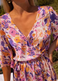 Discount Combi-short Basma mauve à fleurs | Combi-short cache-coeur | Prêt-à-porter en ligne | Easy Clothes Femme Combinaisons