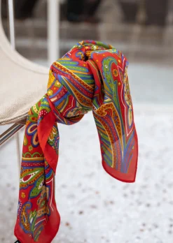 Hot Foulard Rouge - Strit - Carré Effet Soie - Motifs ColorésEasy Clothes Accessoires Cheveux