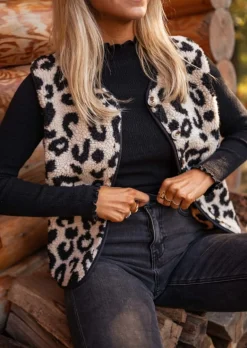 Store Gilet Abby - Motifs Leopard - Sans MancheEasy Clothes Femme Pulls & Gilets