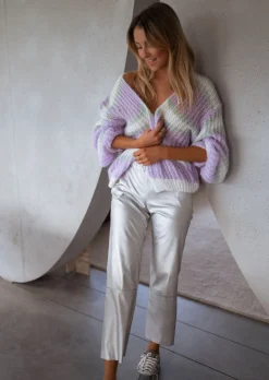 Best Sale Gilet Janet mauve, écru et vert | Gilet Bernadette ligné | Prêt-à-porter en ligne | Easy Clothes Femme Pulls & Gilets