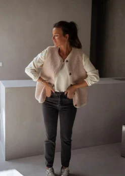 Hot Gilet Pablo - Beige - Effet Moumoute - Sans MancheEasy Clothes Femme Pulls & Gilets