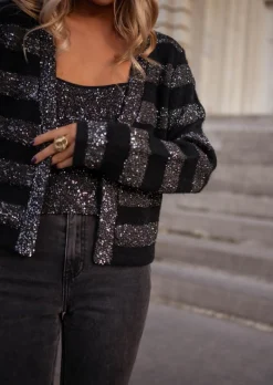 Sale Gilet Pimpa Noir - Paillettes Argentées - Easy Clothes Femme Pulls & Gilets