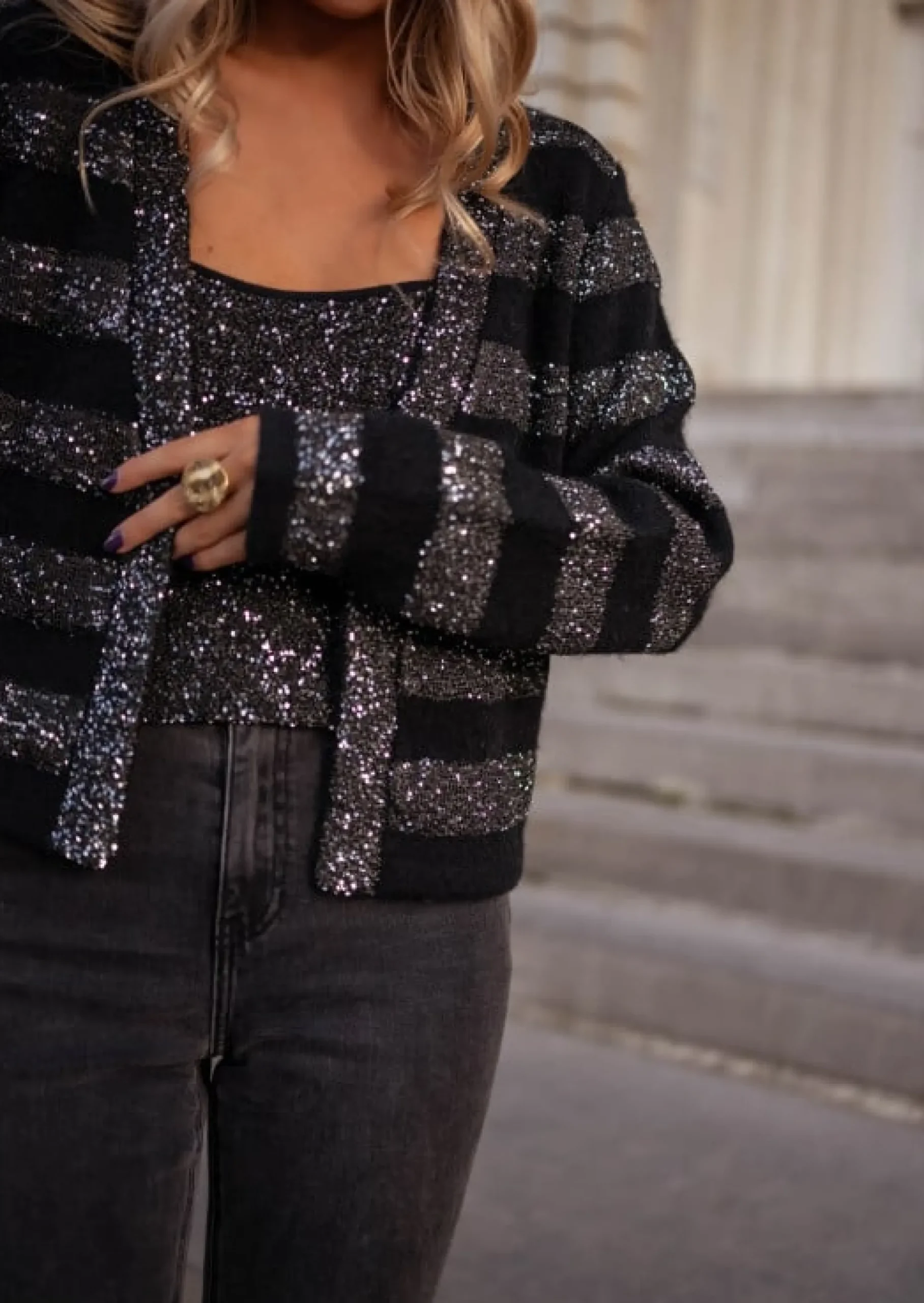 Sale Gilet Pimpa Noir - Paillettes Argentées - Easy Clothes Femme Pulls & Gilets