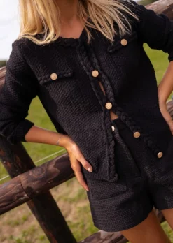 Flash Sale Gilet Sam Noir - Tressage - Boutons Dorés - Taille UniqueEasy Clothes Femme Pulls & Gilets