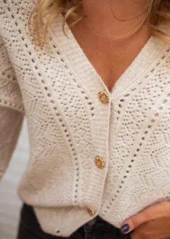 Hot Gilet Xavier - Beige - Boutons Dorés - Col VEasy Clothes Femme Pulls & Gilets