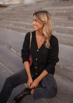 Online Gilet Xavier Noir - Doux - Col VEasy Clothes Femme Pulls & Gilets