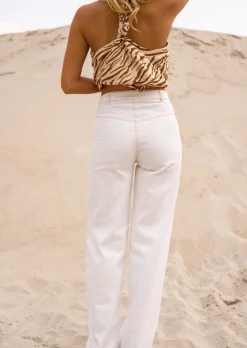 Hot Jeans Valentin Écru - Coutures Brunes - Vêtements FemmeEasy Clothes Femme Jeans