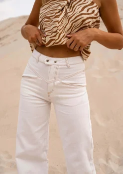 Hot Jeans Valentin Écru - Coutures Brunes - Vêtements FemmeEasy Clothes Femme Jeans